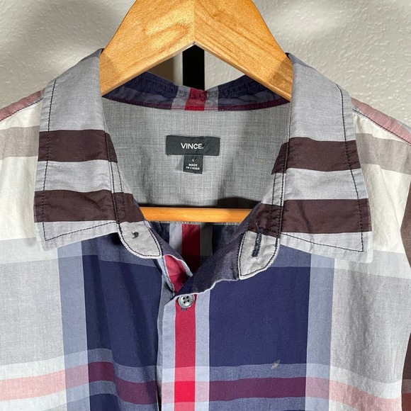 Vince Mens Size Large Plaid Button Up Long Sleeve Shirt Business Casual Preppy - Picture 4 of 6